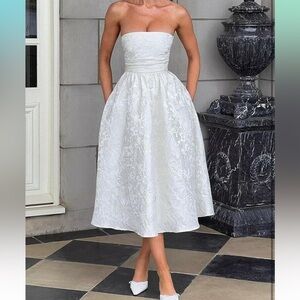 Strapless Jacquard Floral Corset Dress - White